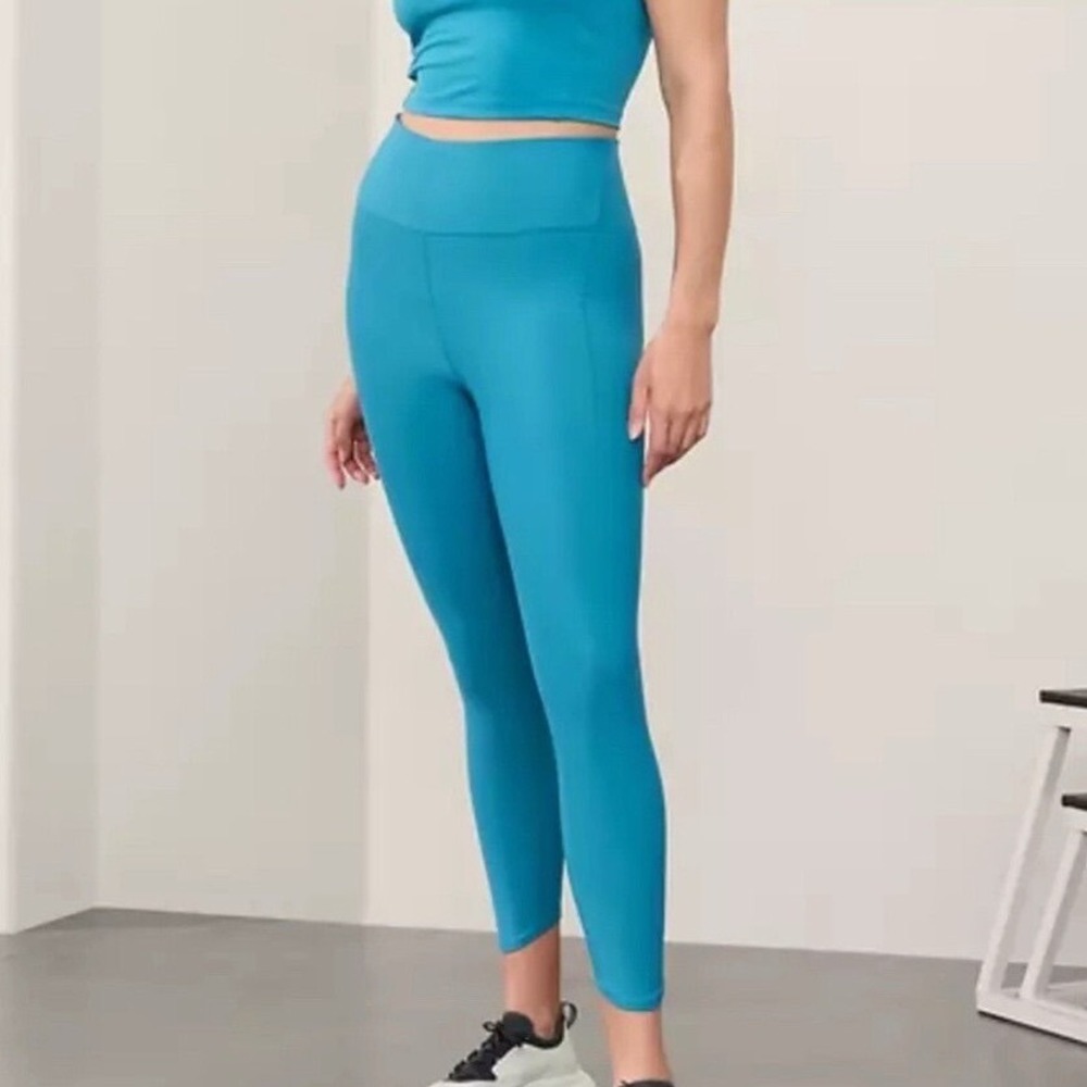 Athleta Pacesetter Tight Women L Teal Ultra High Rise 7/8 Running Leggings